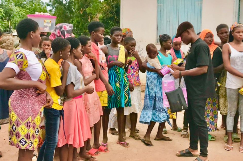 Young girls receiving pads